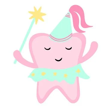 Hand drawn illustration of cute tooth faity tooth teeth, dentist design for kids Stock Illustration
