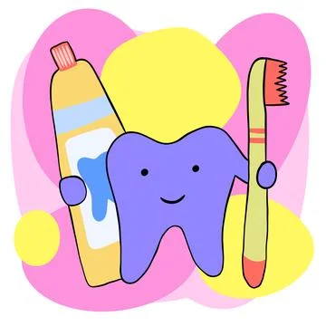 Hand drawn illustration of cute tooth teeth, dentist design for kids children Stock Illustration