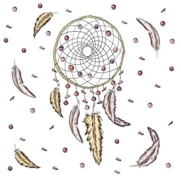 Hand drawn illustration of dream catcher, native american poster Stock Illustration