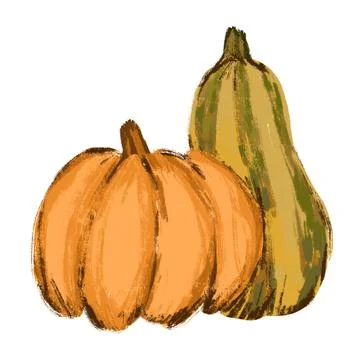 Hand drawn illustration of fall autumn pumpkin in yellow orange. Sticker for Stock Illustration