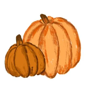 Hand drawn illustration of fall autumn pumpkin in yellow orange. Sticker for Stock Illustration