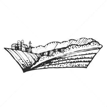 Hand drawn illustration of farmhouse and hills ,EPS 10 Stock Illustration