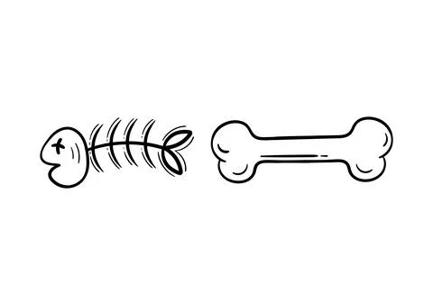 Hand drawn illustration of fish bones and bones Stock Illustration
