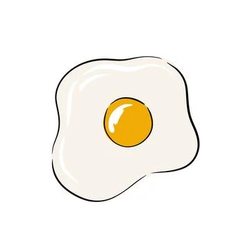 Hand drawn illustration of a fried egg with a bright yellow yolk on a white Illustrazione stock
