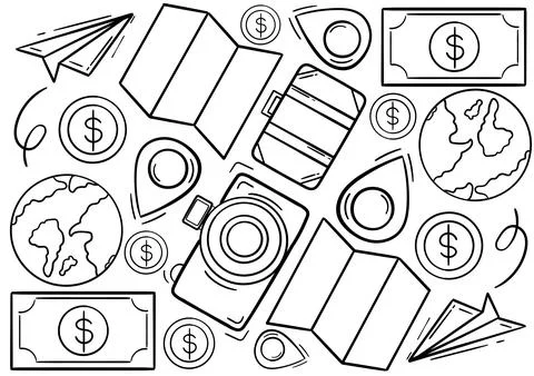 Hand drawn illustration icon about travel and vacation Illustrazione stock
