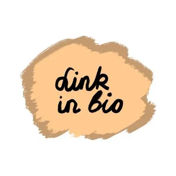 Hand drawn illustration of link in bio beige shape sticker. Words in black Stock Illustration