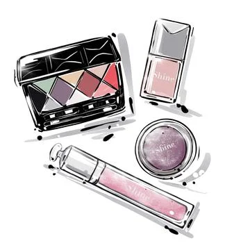 Hand drawn illustration. Make up scatch. Face cosmetics art. Shine decorative Stock Illustration