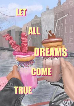 Hand-drawn illustration of milkshakes with donuts Stock Illustration