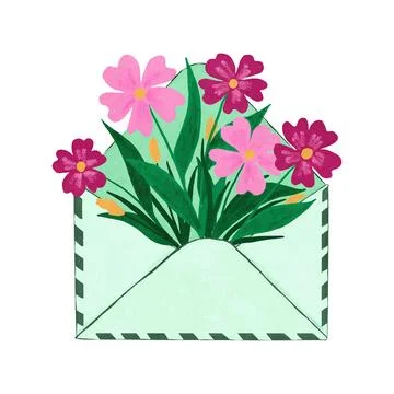 Hand drawn illustration of open letter envelope mailing list, sending business Stock Illustration