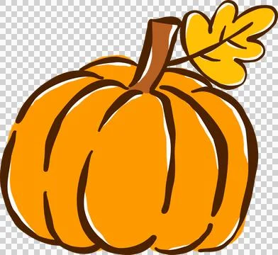 Hand drawn Illustration of a Pumpkin with Leaf Stock Illustration