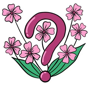 Hand drawn illustration of question mark with leaves flowers nature elements Stock Illustration
