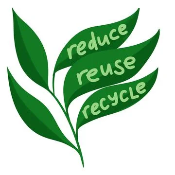 Hand drawn illustration of reduce reuse recycle ecological concept on green leaf Stock Illustration