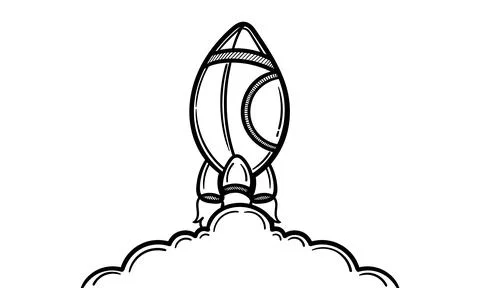 Hand drawn illustration of a rocket taking off Stock Illustration