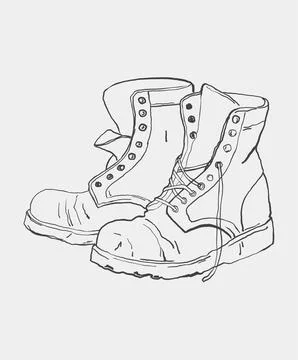 Hand-drawn illustration of rugged work boots Stock Illustration