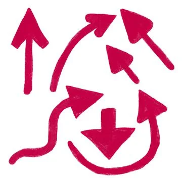 Hand drawn illustration set of red magenta simple minimalist arrows. Direction Stock Illustration