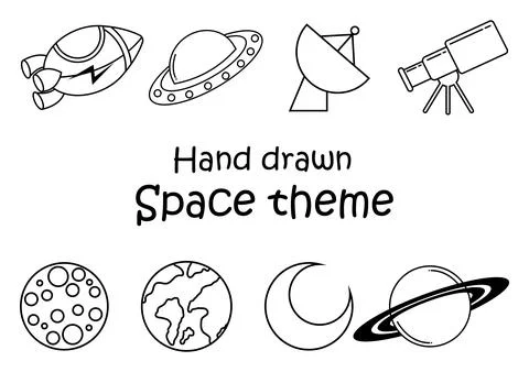 Hand drawn illustration on space theme Stock Illustration