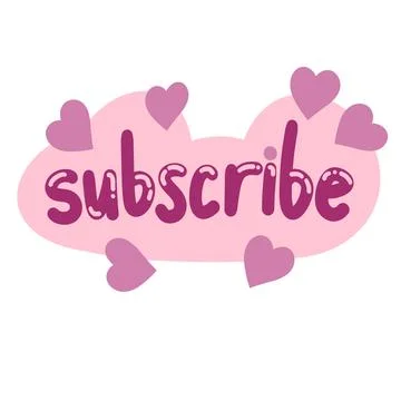 Hand drawn illustration of subscribe button with flower heart on pink background Stock Illustration