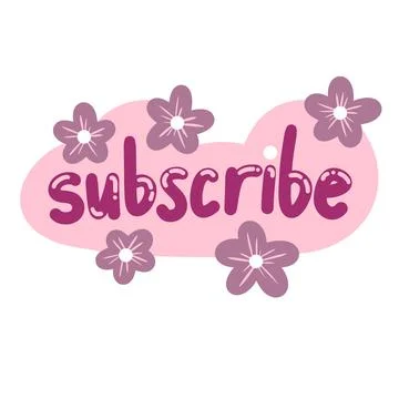 Hand drawn illustration of subscribe button with flower heart on pink background Stock Illustration
