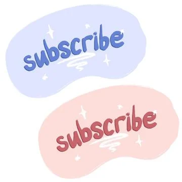 Hand drawn illustration of subscribe button in pink blue on white isolated Stock Illustration