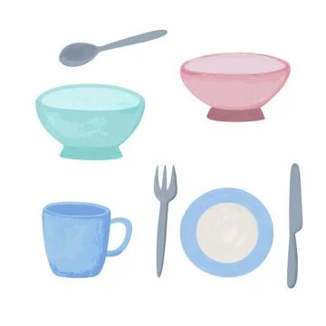 Hand drawn illustration of tableware in simple graphic modern style isolated on Stock Illustration