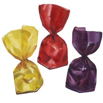 Hand-drawn illustration of Truffles in multi-colored candy wrappers Stock-Illustration