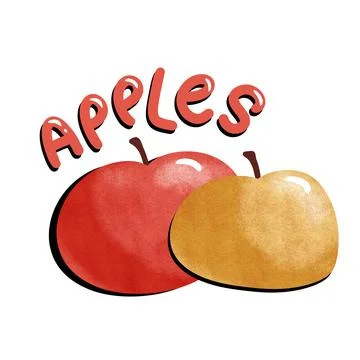 Hand drawn illustration of two apples red yellow with the word name lettering Stock Illustration