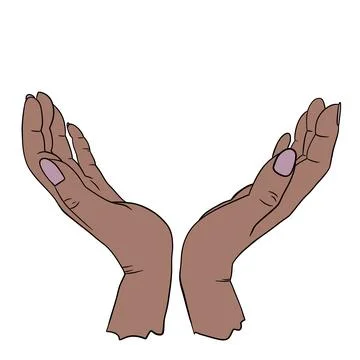 Hand drawn illustration of two human person hands holding in elegant gesture Stock Illustration