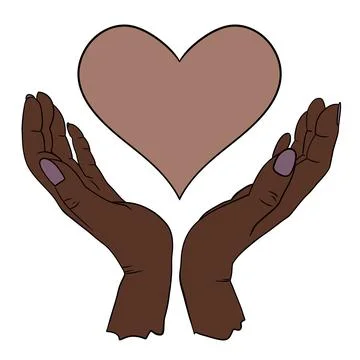 Hand drawn illustration of two human person hands holding heart love st Stock Illustration