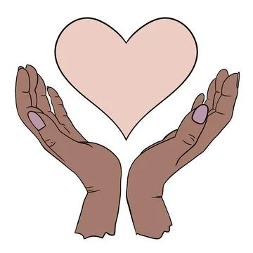 Hand drawn illustration of two human person hands holding heart love st Stock Illustration
