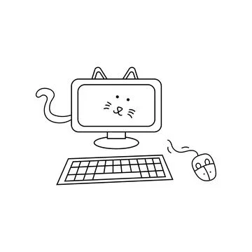 Hand drawn Illustration vector graphic Kids drawing style funny cute comput.. Stock Illustration