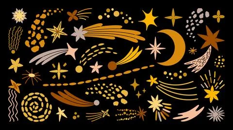 Hand drawn illustrations set on celestial and space themed. Stock Illustration