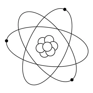 Hand-drawn image of an atom. Electrons orbiting around the nucleus. Stock Illustration