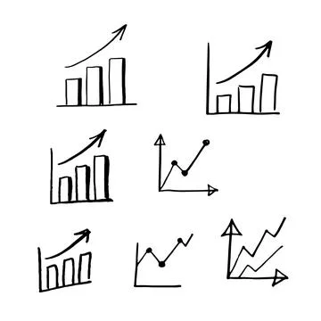 Hand drawn increasing bar chart graph doodle Stock Illustration