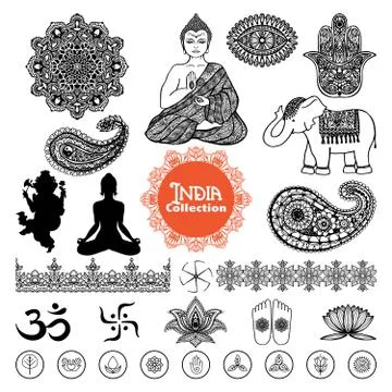 Hand Drawn  India Design Elements Set Stock Illustration