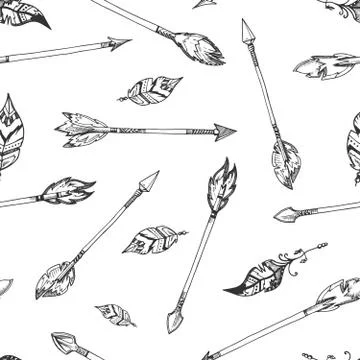 Hand drawn indian arrows vector seamless hippie pattern イラスト素材