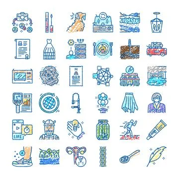 Hand drawn infographic doodle vector icons set Stock Illustration