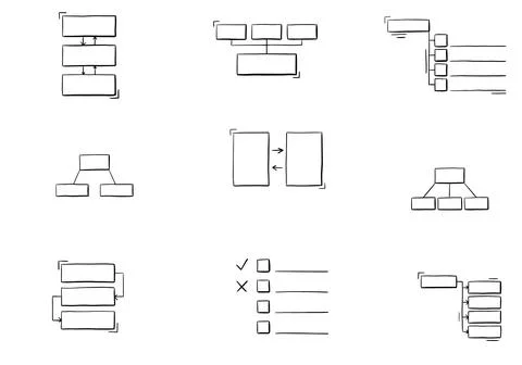 Hand drawn infographic flowchart and diagram shapes set Stockillustratie