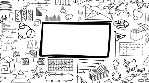 Hand-drawn infographics surround frame for text. Stock Footage 107796454