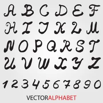 Hand drawn ink alphabet.Vector format Stock Illustration