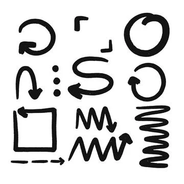 Hand drawn ink arrows vector set. Isolated on white background vector illustr Stock Illustration