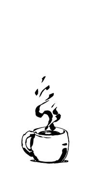 Hand drawn ink brush line art illustration of a cute coffee cup. Illustration
