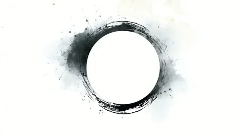 Hand drawn ink circle frame with watercolor splash and copy space, abstract.. Stock Footage 342046645