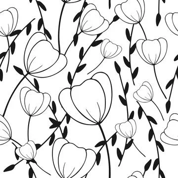 Hand drawn ink doodle simple pattern. Floral elements. Monochrome colors イラスト素材