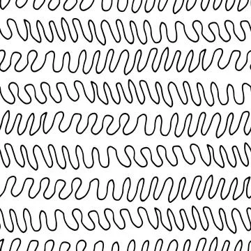 Hand drawn ink doodle simple wave pattern. Monochrome colors. Expressive Stock Illustration