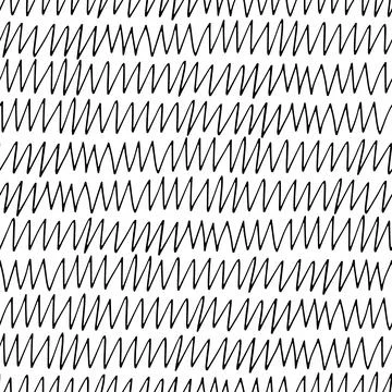 Hand drawn ink doodle simple zigzag pattern. Monochrome colors. Expressive Stock Illustration