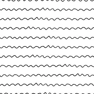 Hand drawn ink doodle simple wave pattern. Monochrome colors. Expressive se.. Illustrazione stock