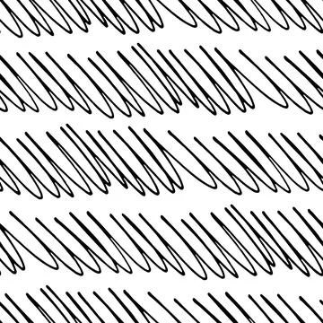 Hand drawn ink doodle simple wave pattern. Monochrome colors. Expressive se.. Stock Illustration