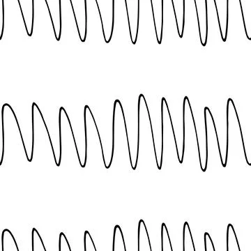 Hand drawn ink doodle simple wave pattern. Monochrome colors. Expressive se.. Illustrazione stock