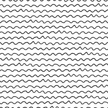 Hand drawn ink doodle simple wave pattern. Monochrome colors. Expressive se.. 스톡 일러스트