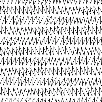 Hand drawn ink doodle simple zigzag pattern. Monochrome colors. Expressive .. Stock Illustration